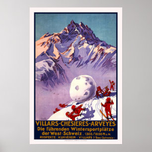 Vintage Switzerland Travel Ski Poster