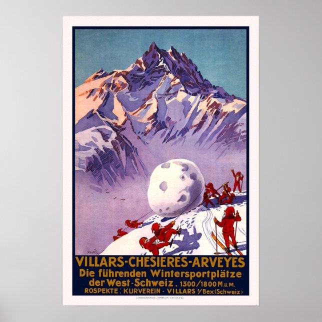 Vintage Switzerland Travel Ski Poster (Front)