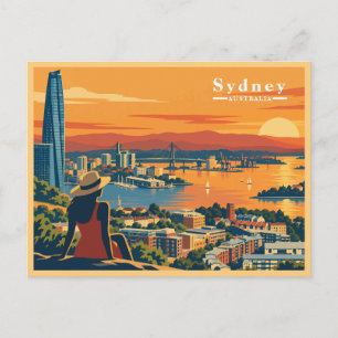 Vintage Sydney Sunset Cityscape Holiday Postcard