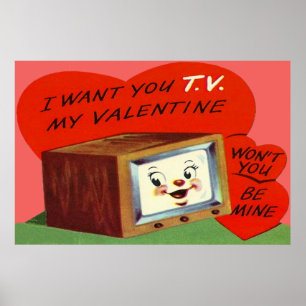 Vintage T.V. Television Heart Valentine Poster
