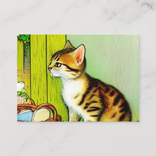 Vintage Tabby Cat Illustration Enclosure Card (Front)