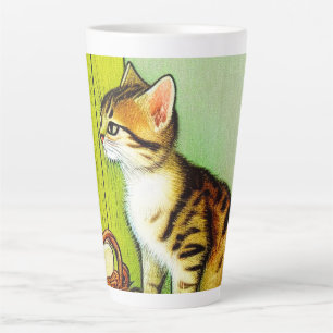 Vintage Tabby Cat Illustration Latte Mug