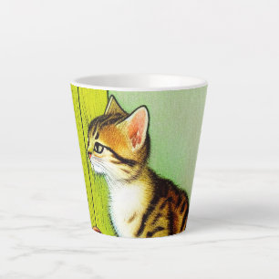 Vintage Tabby Cat Illustration Latte Mug