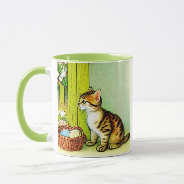 Vintage Tabby Cat Illustration Mug (Left)