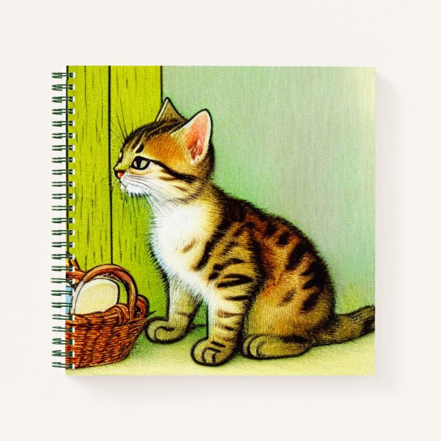 Vintage Tabby Cat Illustration Notebook (Front)