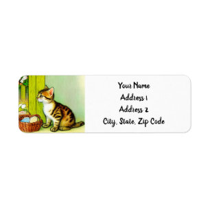 Vintage Tabby Cat Illustration Return Address Label