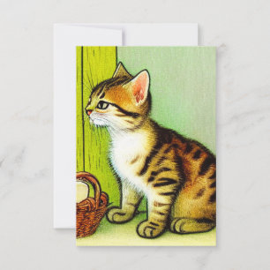 Vintage Tabby Cat Illustration RSVP Card