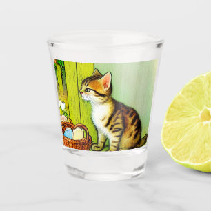 Vintage Tabby Cat Illustration Shot Glass
