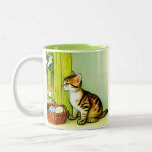 Vintage Tabby Cat Illustration Two-Tone Coffee Mug