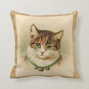 Vintage Tabby Cat Print Cushion