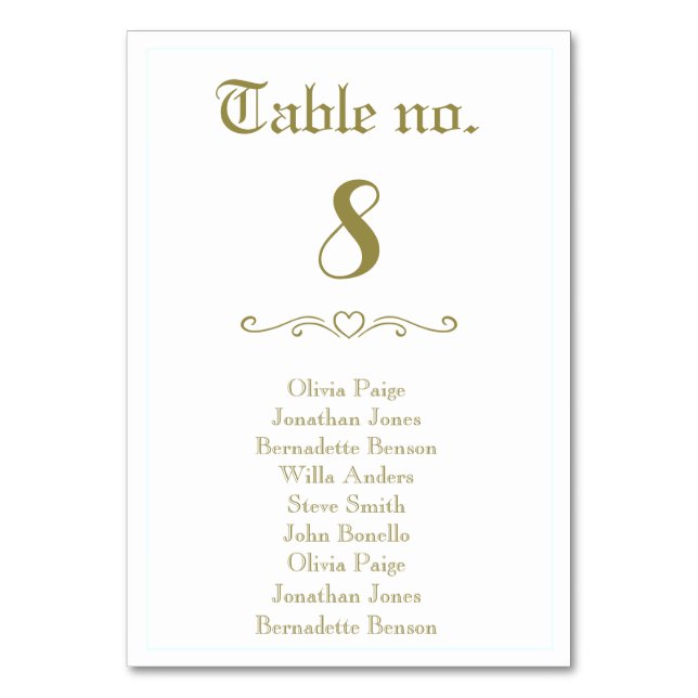 Vintage Table Numbers for Wedding Seating Card (Front)
