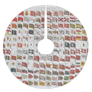 Vintage Table of Sea Flags, Aesthetic Print Brushed Polyester Tree Skirt