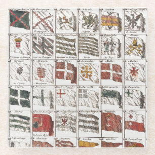 Vintage Table of Sea Flags, Aesthetic Print Glass Coaster