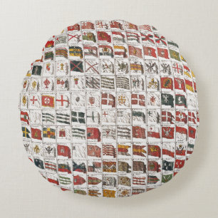 Vintage Table of Sea Flags, Aesthetic Print Round Cushion
