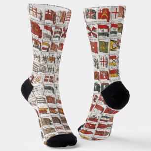 Vintage Table of Sea Flags, Aesthetic Print Socks