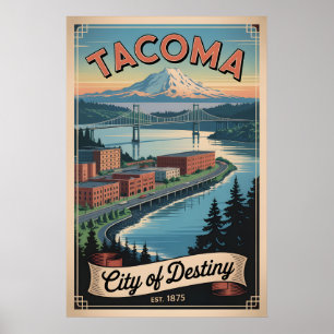 Vintage Tacoma Washington Retro Travel Poster