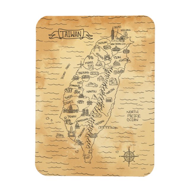 Vintage Taiwan Map Photo Magnet (Vertical)