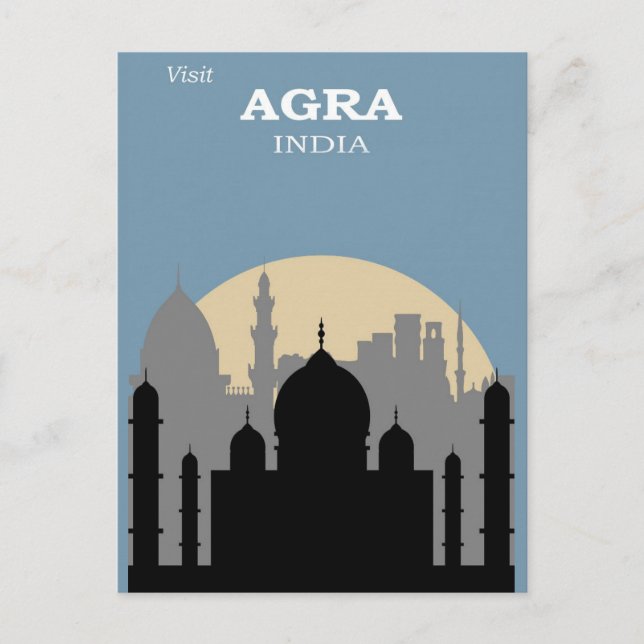 Vintage Taj Mahal Agra India City Skyline Postcard (Front)