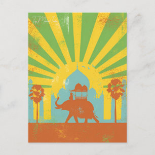 Vintage Taj Mahal, India Travel watercolor retro Postcard