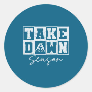 Vintage Take Down Season Wrestling Men Women Kids Classic Round Sticker