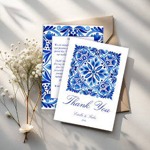 Vintage Talavera Azulejo blue folk art wedding Thank You Card