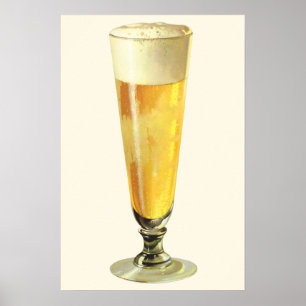 Vintage Tall Frosty Draught Beer, Alcohol Poster