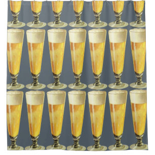 Vintage Tall Frosty Draught Beer, Alcohol Shower Curtain