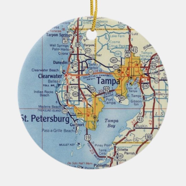 Vintage Tampa Florida Map Ceramic Ornament (Front)
