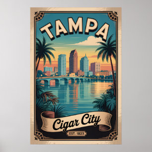 Vintage Tampa Florida Retro Travel Poster Illustra