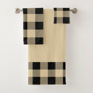 Vintage Tan and Black Buffalo Plaid Bath Towel Set