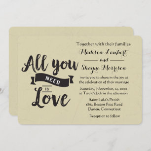 Vintage Tan And Black Wedding Love Quote Invitatio Invitation