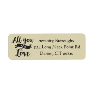 Vintage Tan & Black Love Wedding, Bridal Shower Return Address Label
