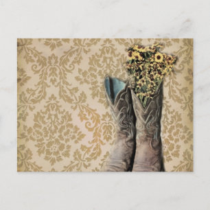 vintage tan damask western country cowboy postcard