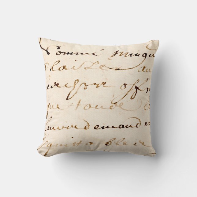 Vintage Tan French Letter Script Parchment Cushion (Front)