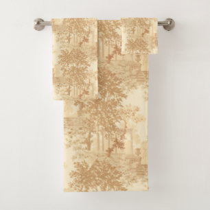 Vintage Tan Landscape Toile w/Urns and Columns   Bath Towel Set