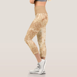 Vintage Tan Landscape Toile w/Urns and Columns Capri Leggings