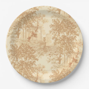 Vintage Tan Landscape Toile w/Urns and Columns Paper Plate