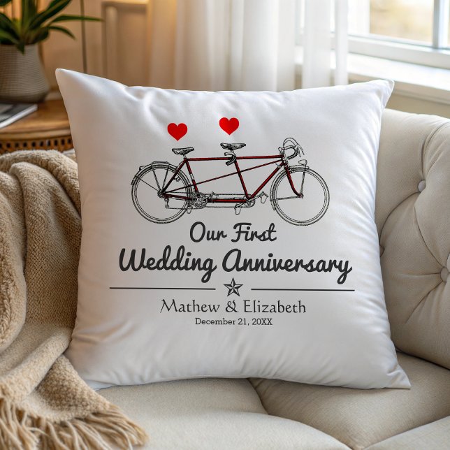 Vintage Tandem Bicycle Custom Wedding Anniversary Cushion (Creator Uploaded)