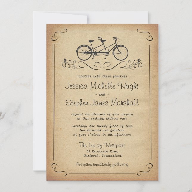 Vintage Tandem Bicycle Wedding Invitations (Front)