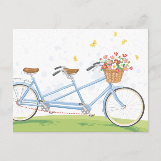 Vintage Tandem Bicycle with Flower Basket Postcard (Front)