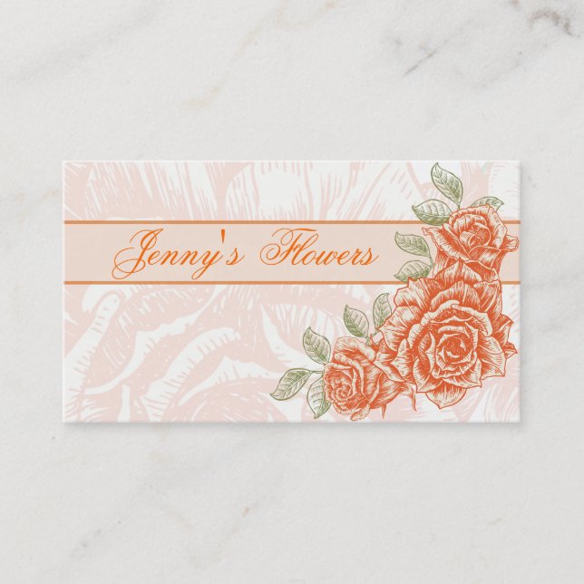 Vintage tangerine orange roses custom business card (Front)