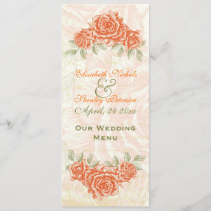 Vintage tangerine orange roses wedding Menu card