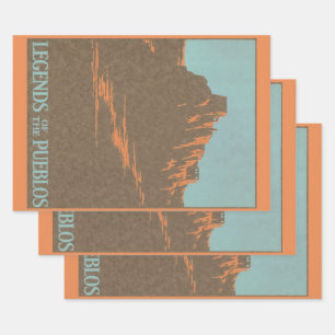 Vintage Taos Pueblos New Mexico, Travel Poster Art Wrapping Paper Sheet
