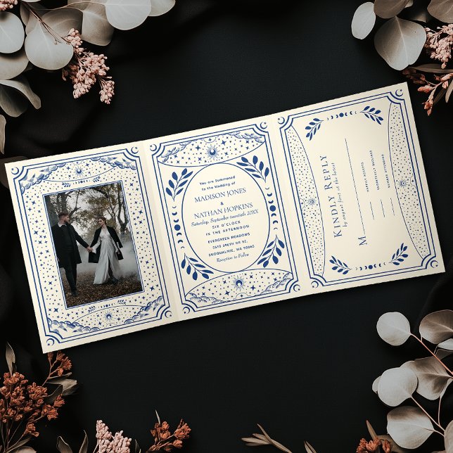 Vintage Tarot Card Gothic Wedding Tri-Fold Invite (Creator Uploaded)