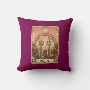 Vintage Tarot Card Pride Skeleton Lovers Rainbow  Cushion