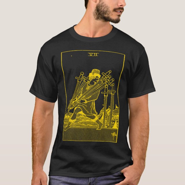 VINTAGE TAROT CARD SWORDS SEVEN T-Shirt (Front)