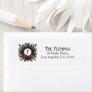 Vintage Tartan Monogram Christmas Holiday Return Address Label
