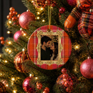 Vintage Tartan Plaid Christmas (Orange) Acrylic Ornament