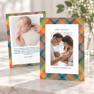 Vintage Tartan Plaid Cute Vertical Photo Letter Holiday Card