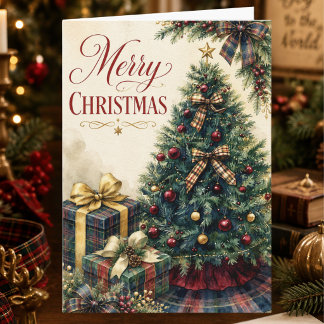 Vintage Tartan Plaid Holiday Tree Merry Christmas Card